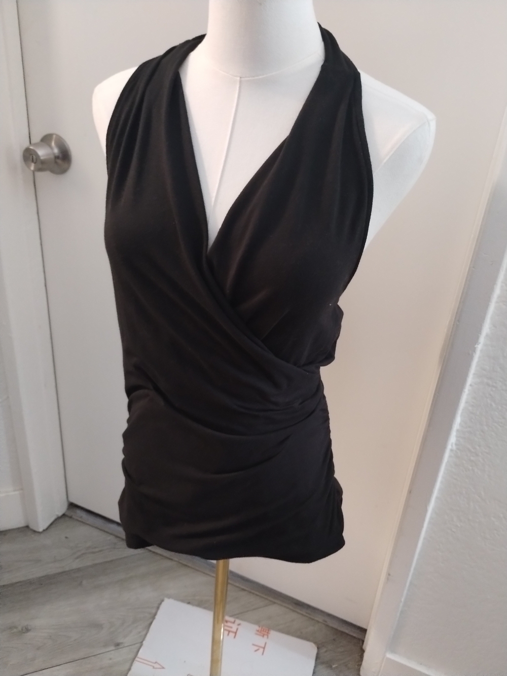 VENUS Black Halter Draped Camisole